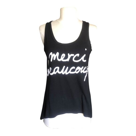 Madison & Berkeley Black Graphic Tank Top XS ‘Merci Beaucoup’ Script Print EUC - Picture 1 of 9